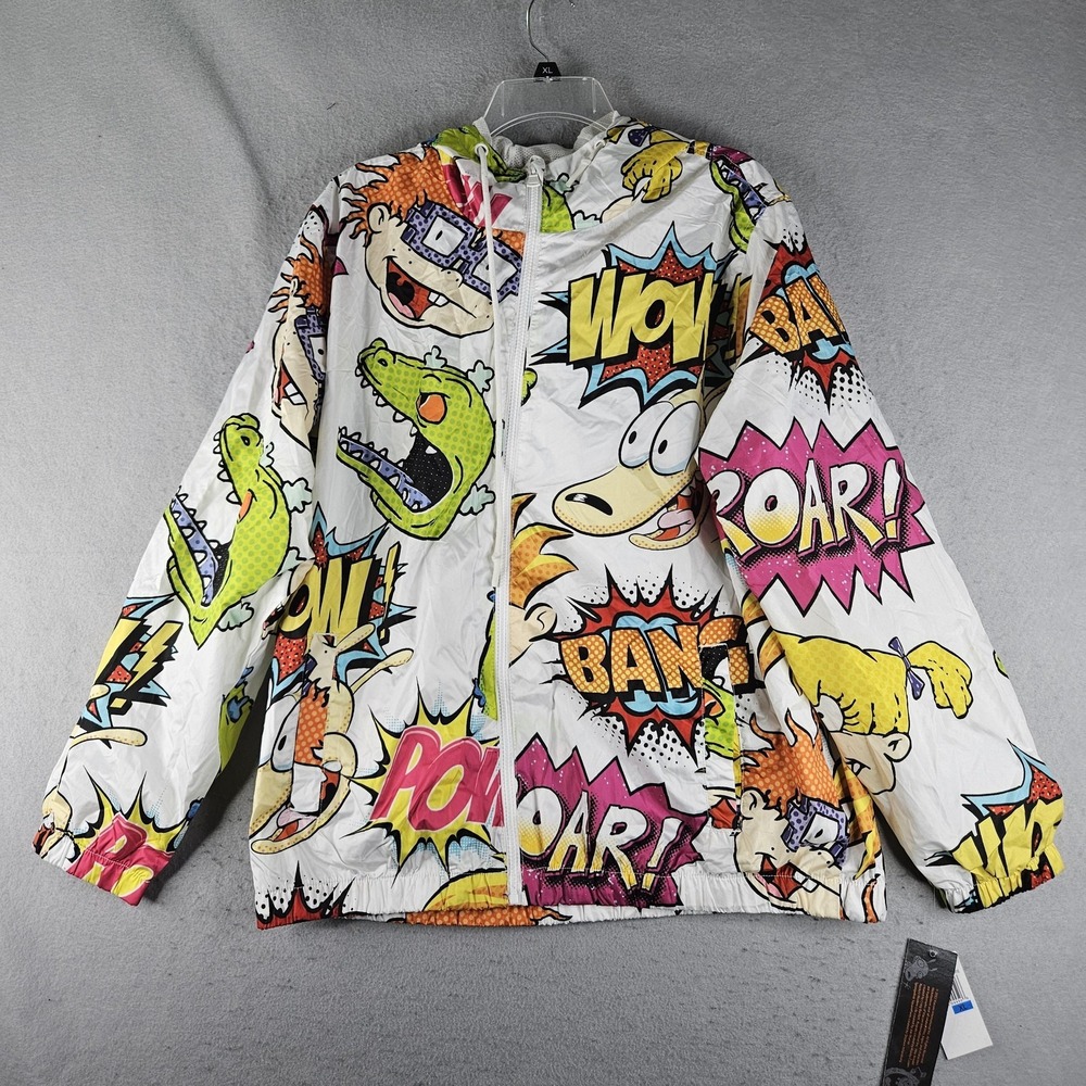 Members Only Jacket Mens XL Multicolor Nickelodeon Cartoon Windbreaker Hooded